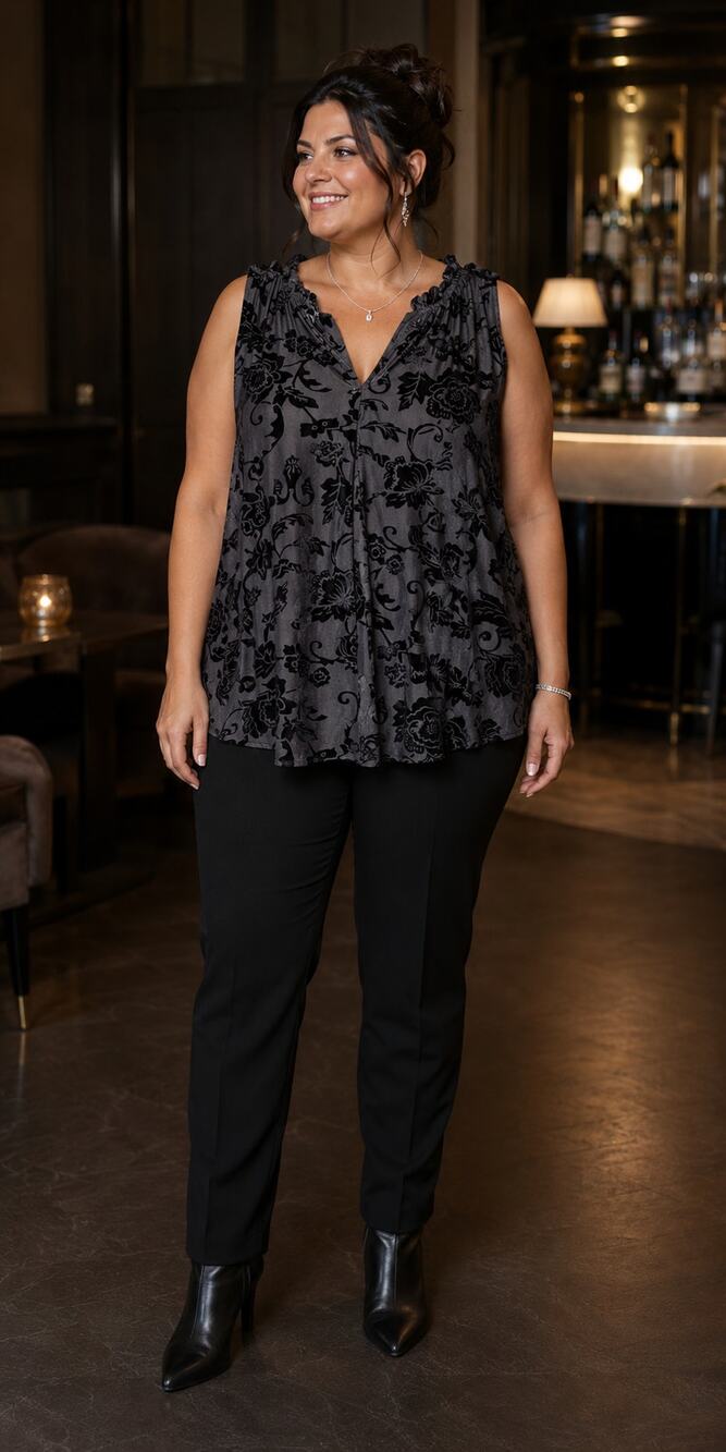 New Maurices Velvet Burnout Floral Blouse Womens XL Charcoal Black Whimsigoth